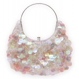 Evening Bag - Sequined & Beaded w/ Frame – White - BG-8019WT 